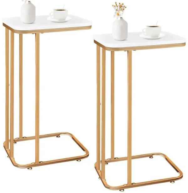 KJGKK C Shaped End Table Set of 2, 27 Inches High Small Side Table for Sofa and Bed, Couch Table That Slides Under, Tall Tv Tray