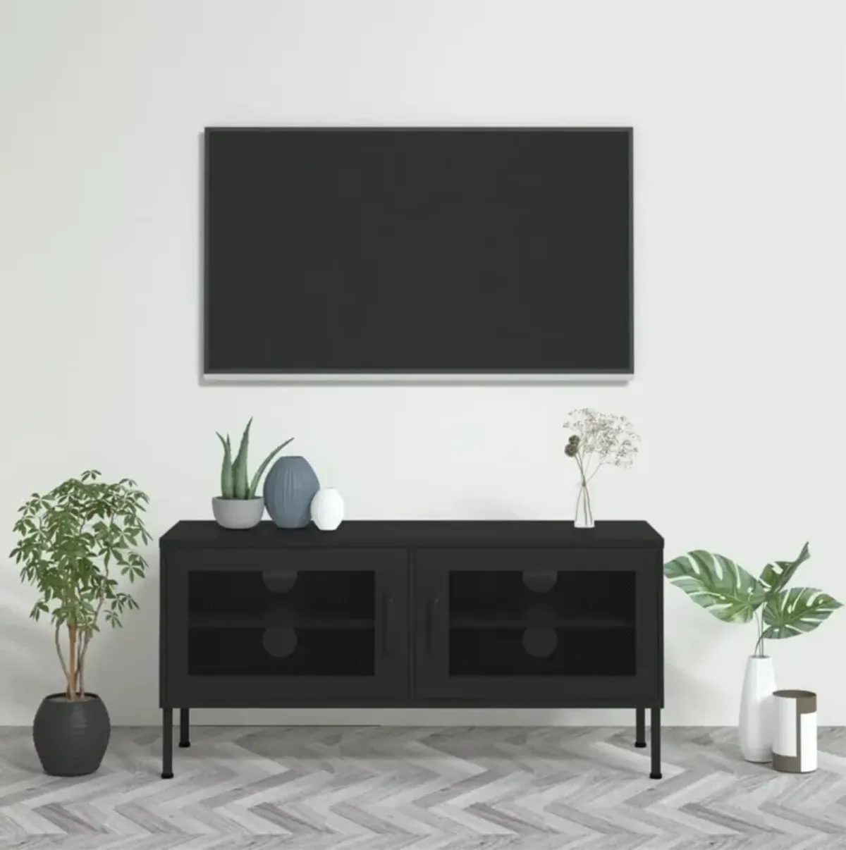 vidaXL TV Cabinet Black 41.3"x13.8"x19.7" Steel