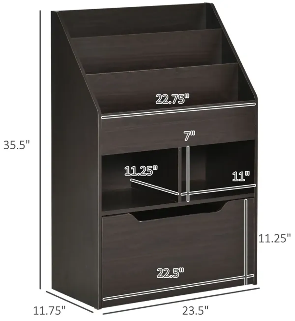 Brown Children's Storage: Multi-Shelf Bookcase with Mobile Drawer