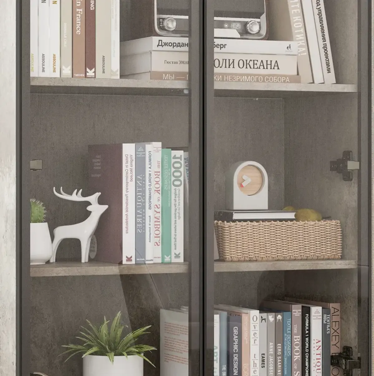 FUFU&GAGA Grey Mdf 4-Shelf Bookcase with Doors (27.6-in W x 59.3-in H x 13.8-in D),Grey