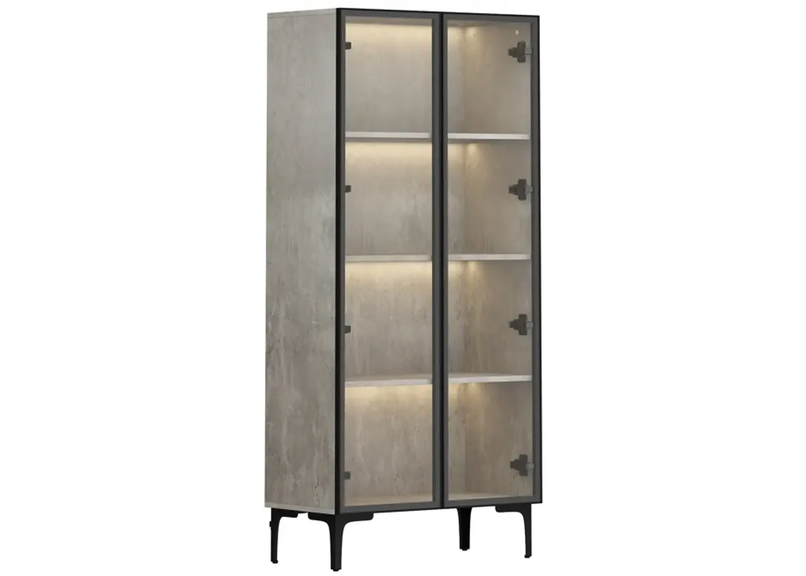 FUFU&GAGA Grey Mdf 4-Shelf Bookcase with Doors (27.6-in W x 59.3-in H x 13.8-in D),Grey