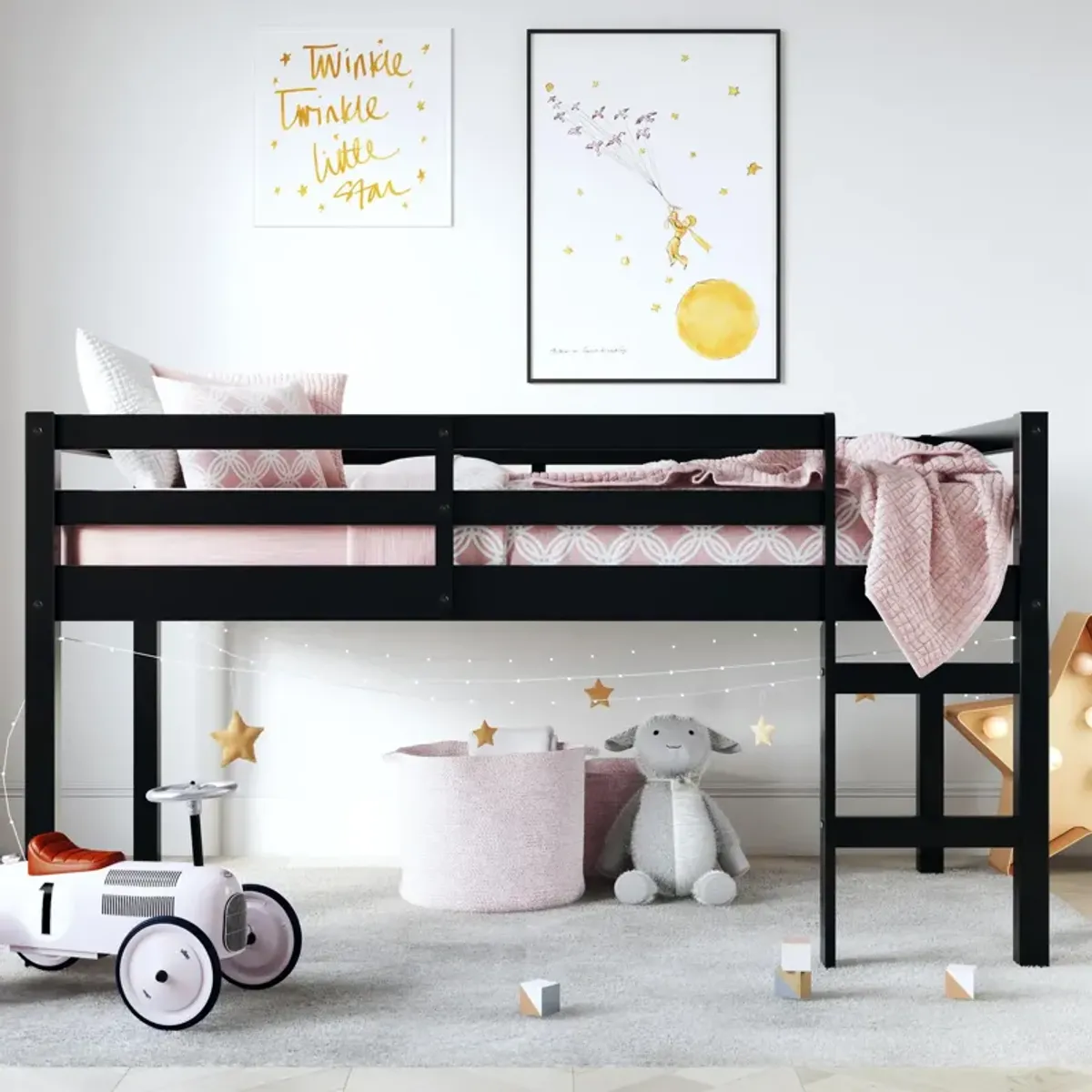 Atwater Living Ashe Junior Wooden Loft Bed, Twin, Black