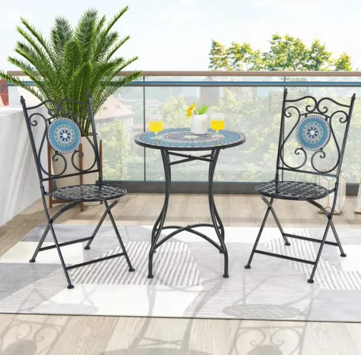 Hivvago Set of 2 Patio Mosaic Chairs Metal Folding Chairs