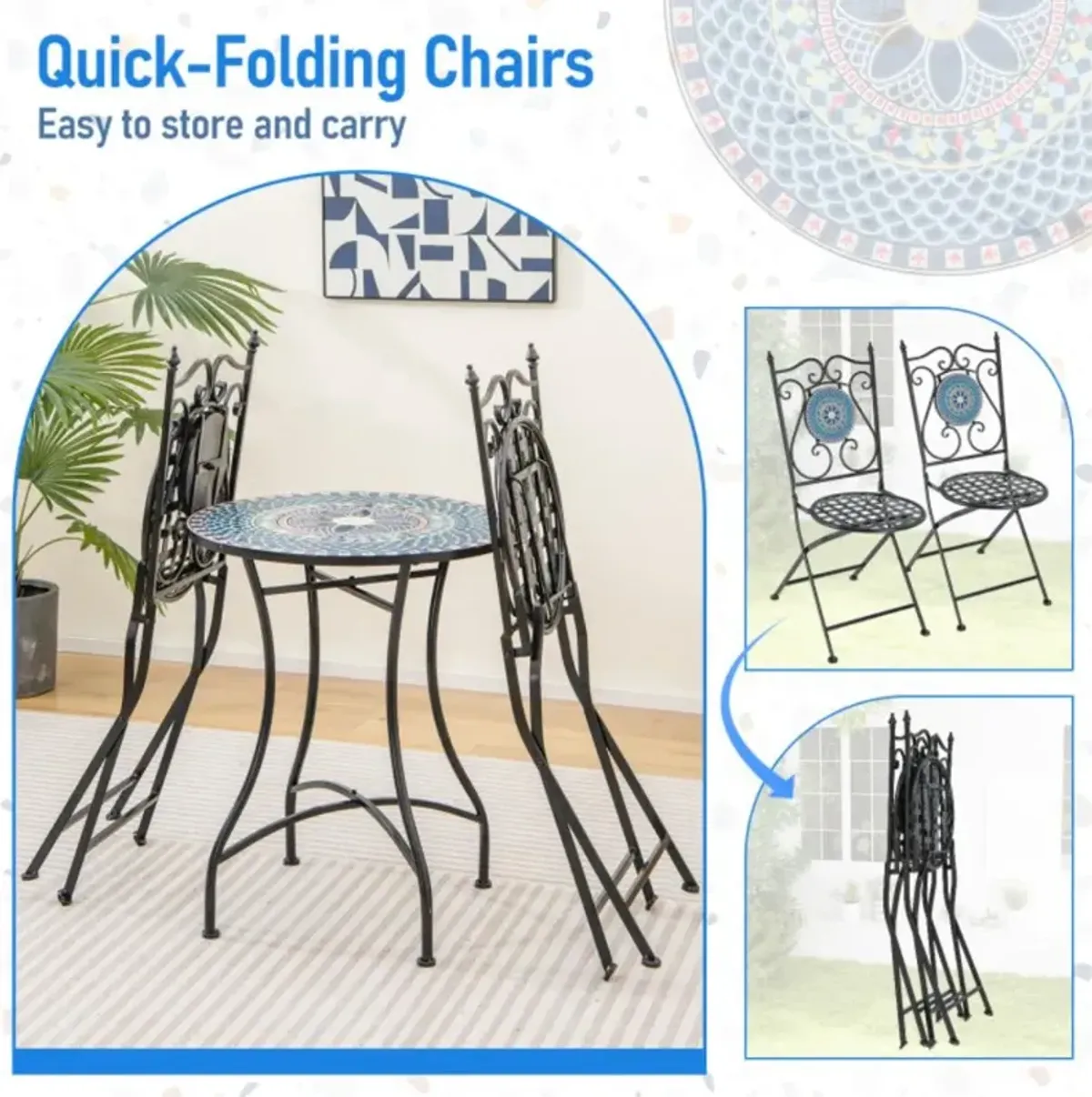 Hivvago Set of 2 Patio Mosaic Chairs Metal Folding Chairs