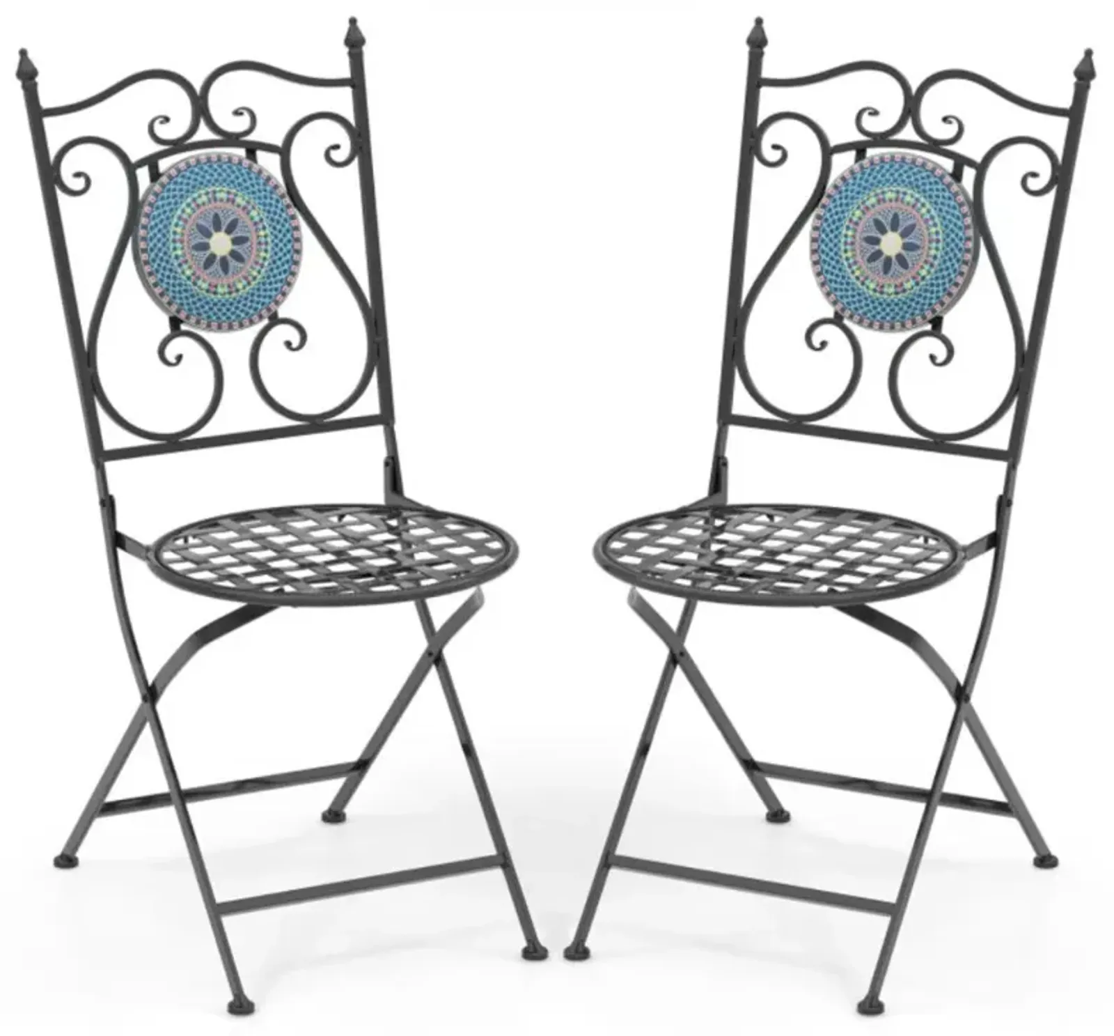 Hivvago Set of 2 Patio Mosaic Chairs Metal Folding Chairs