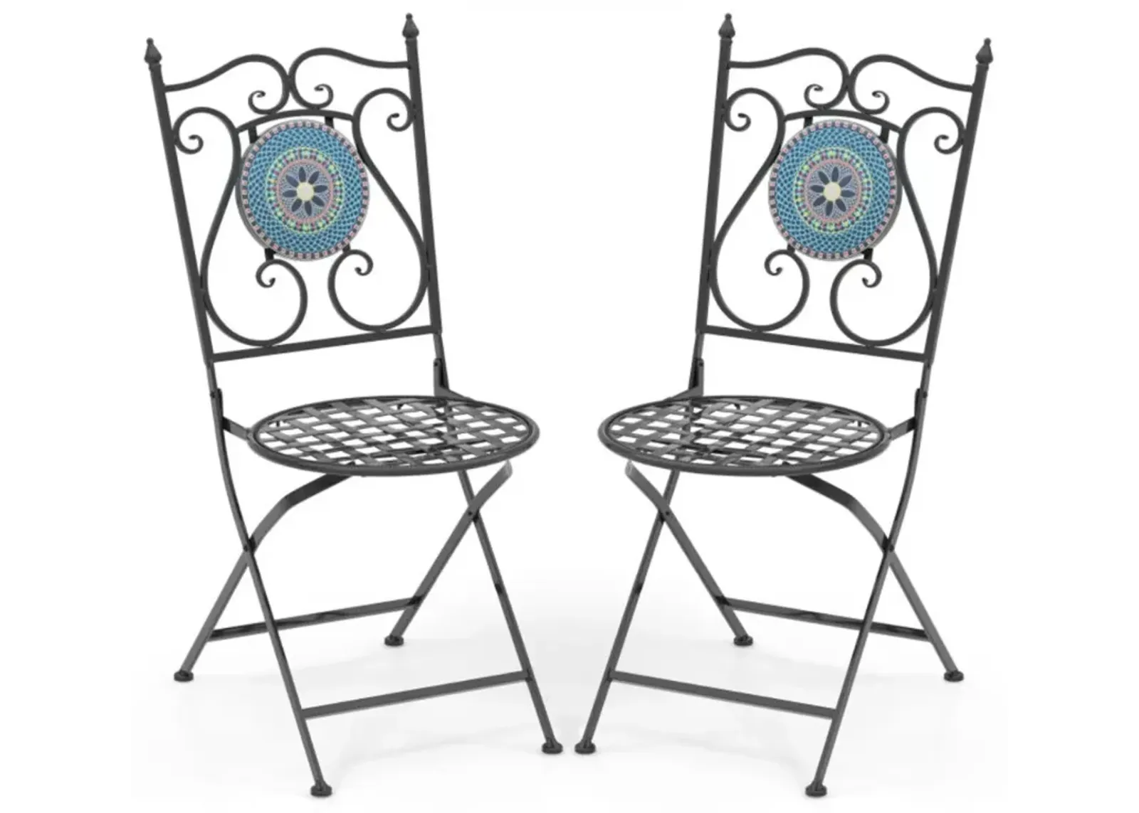 Hivvago Set of 2 Patio Mosaic Chairs Metal Folding Chairs