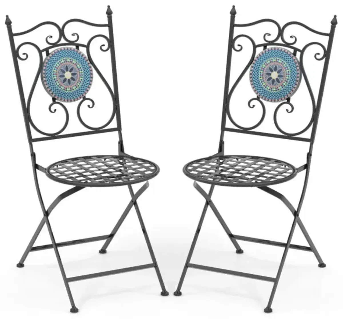 Hivvago Set of 2 Patio Mosaic Chairs Metal Folding Chairs