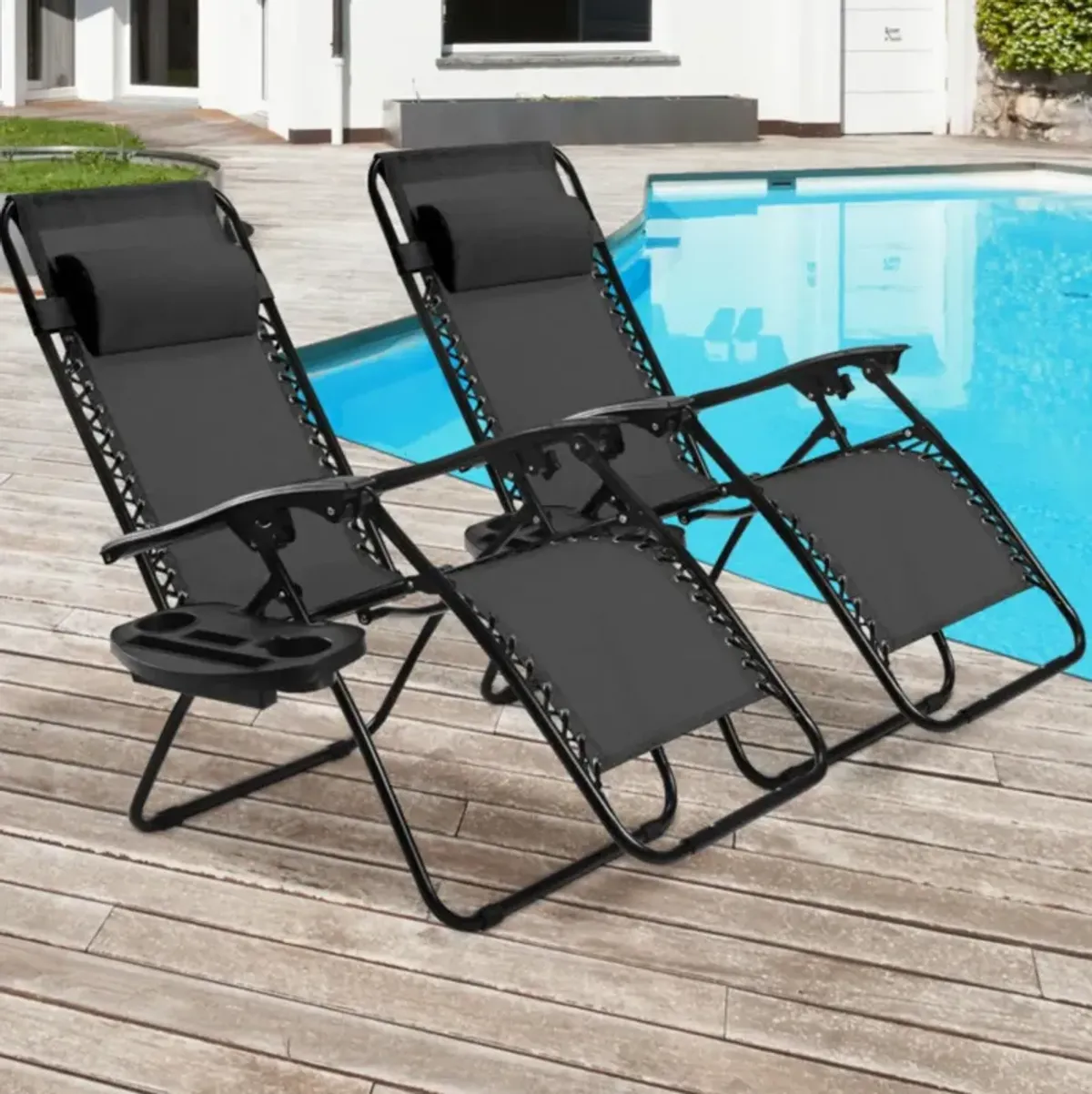 Hivvago 2 Pieces Folding Lounge Chair with Zero Gravity