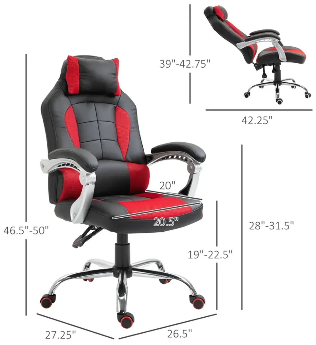 Red Racing Gamer Chair: High Back, Faux Leather, Lumbar Support