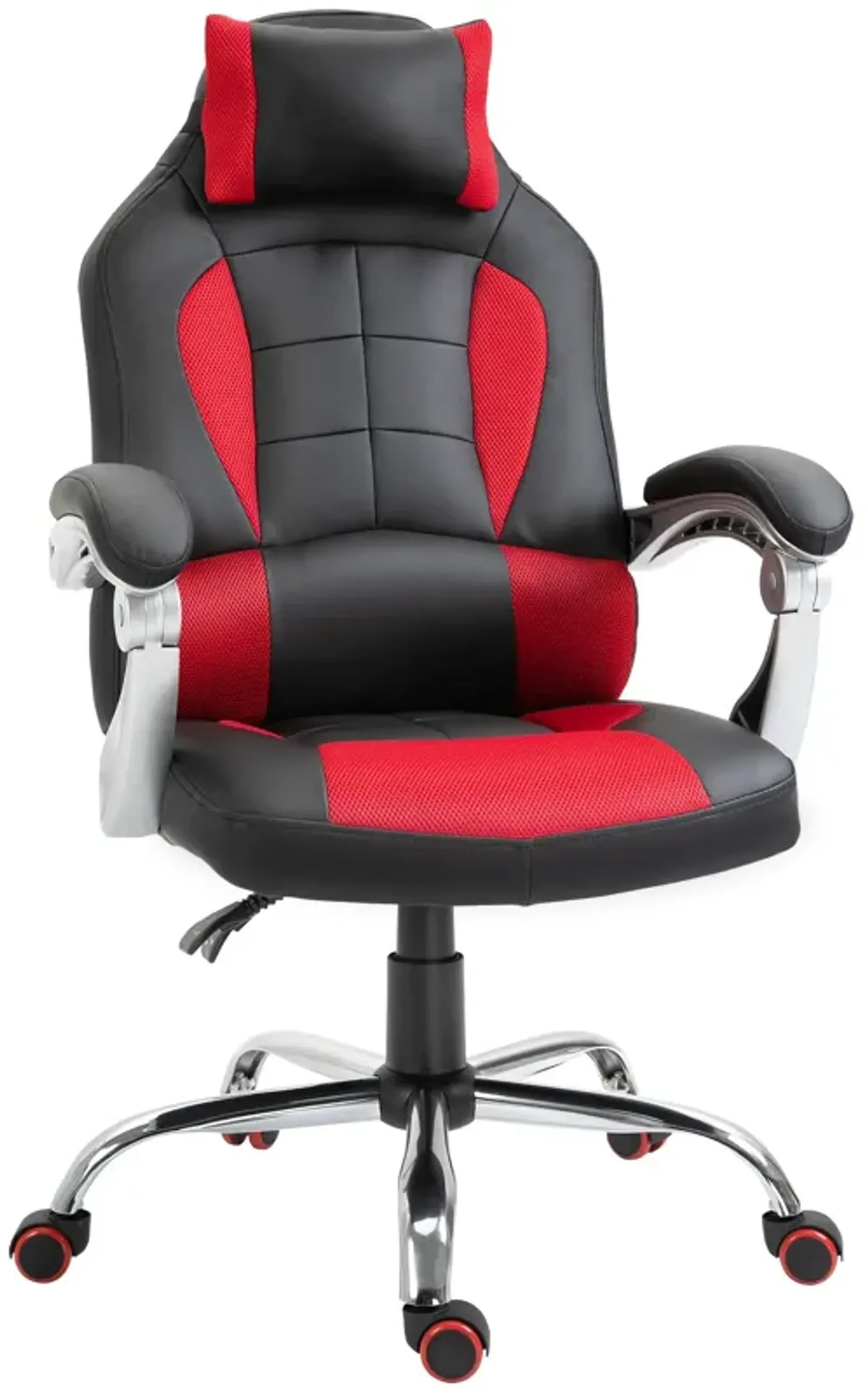 Red Racing Gamer Chair: High Back, Faux Leather, Lumbar Support