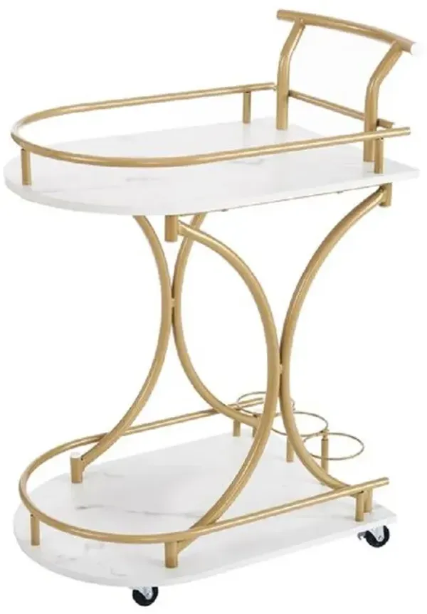 Industrial Style Rolling Bar Cart with Storage for Wine and Glasses