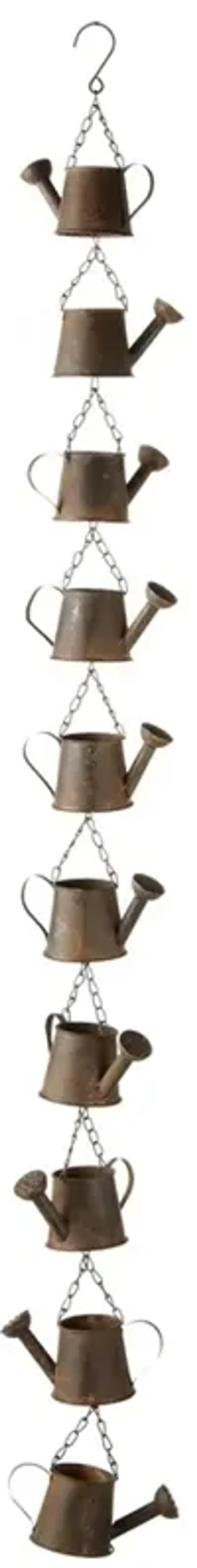 Set of 2 Brown Rusted Outdoor Patio Watering Can Rain Chain 54"