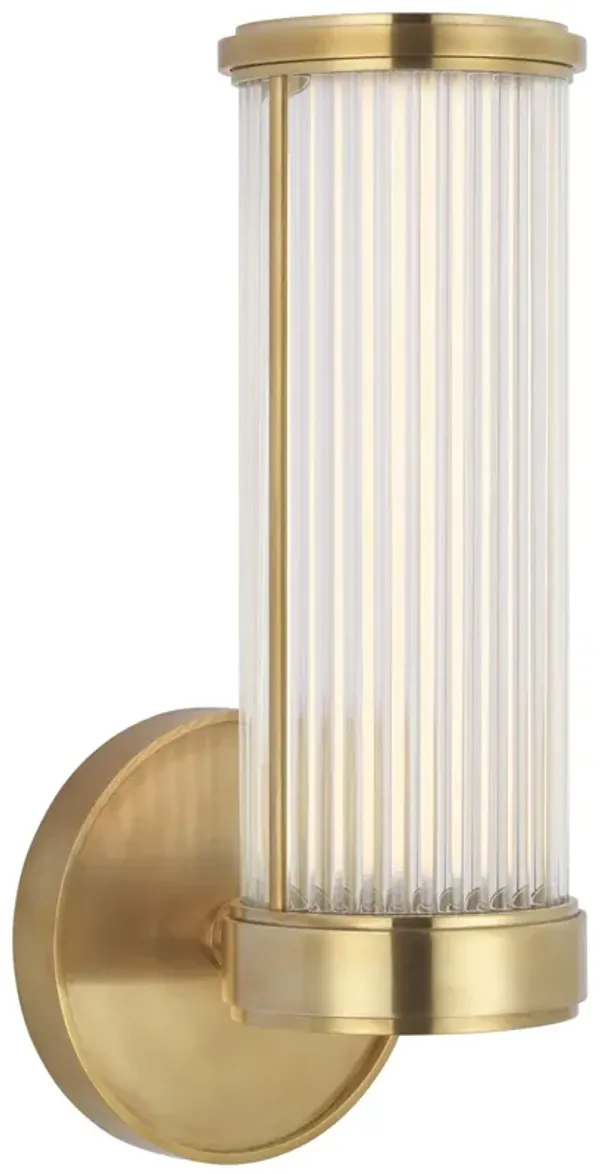 Ranier Double Bath Light in Natural Brass with Clear Glass Rods
