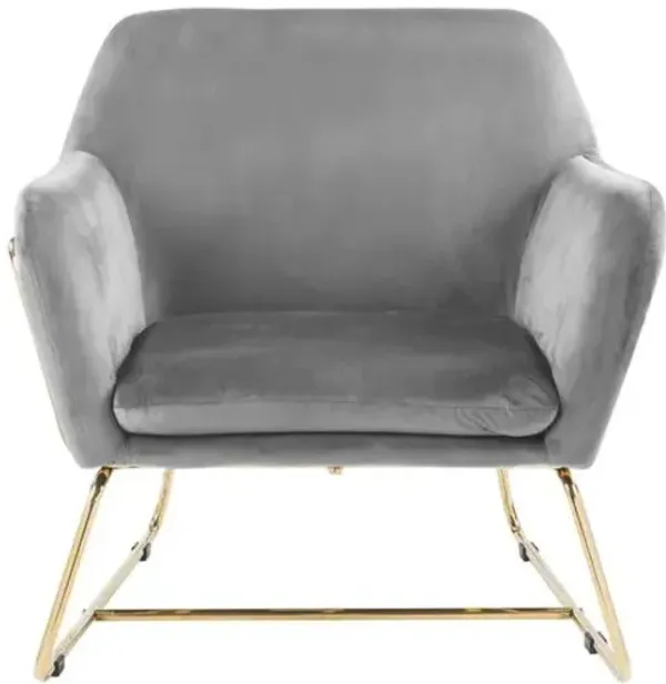 Keira Gray Velvet Accent Chair with Metal Base