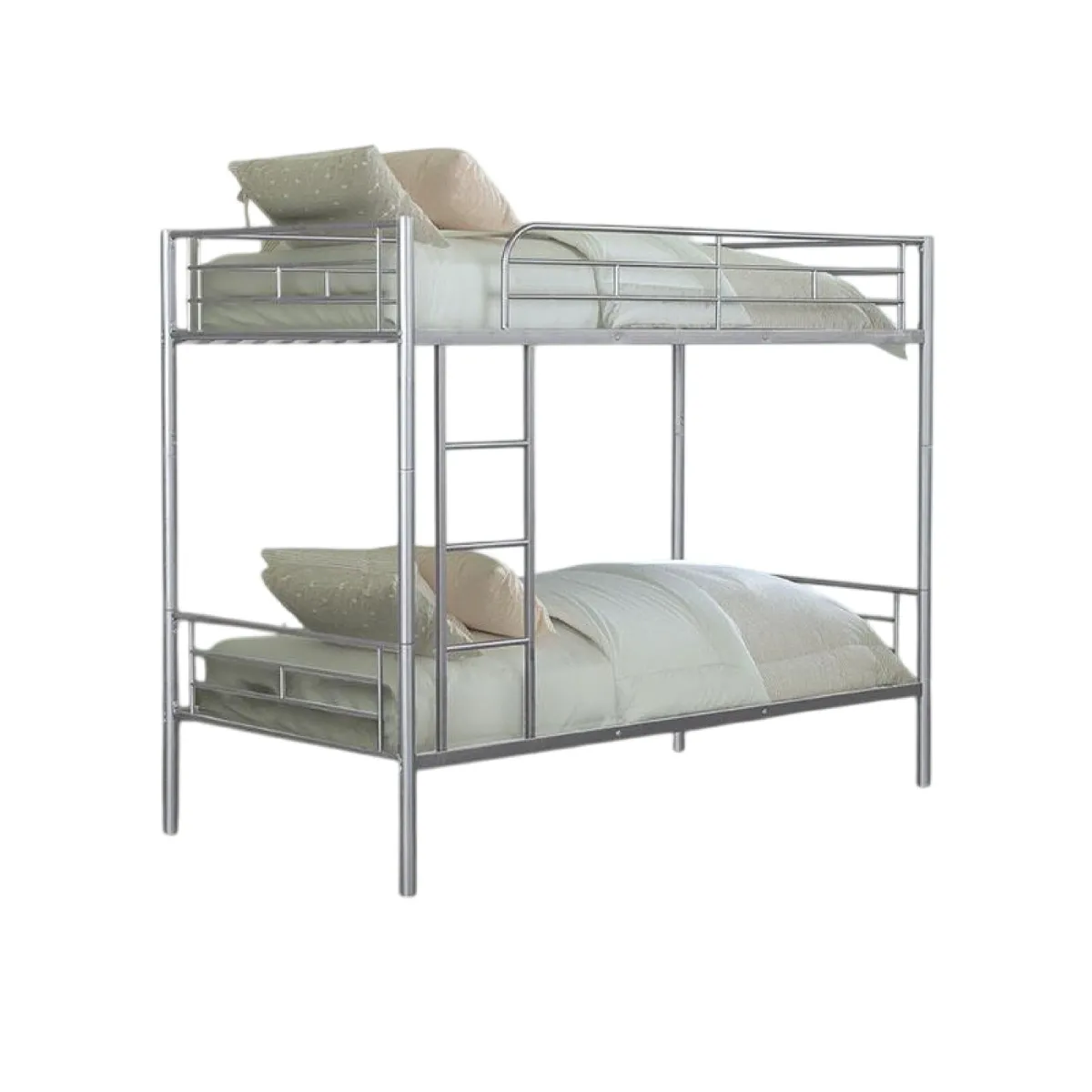 Neo Twin Over Twin Bunk Bed, Silver Metal Frame, Attached Ladder - Benzara