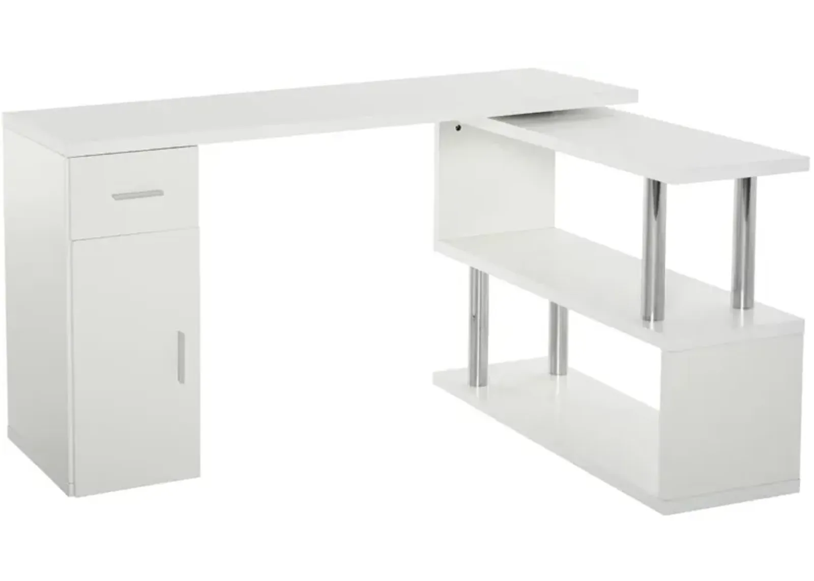 White Corner Workstation: L-Shaped Rotating Desk with Storage