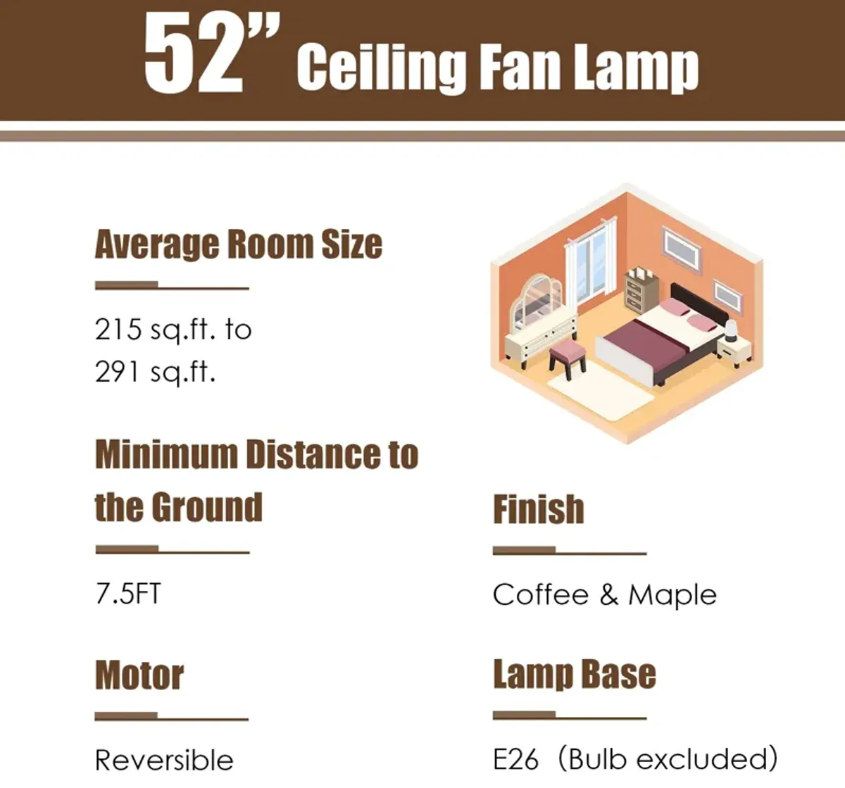 52 Inch 3-Speed Crystal Ceiling Fan Light with Remote Control