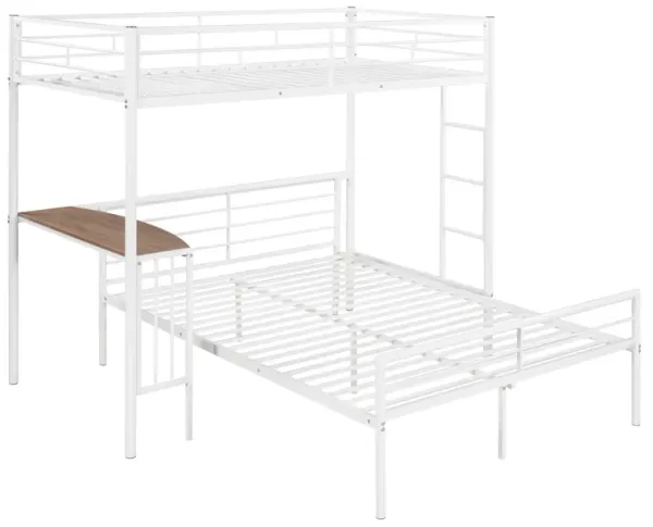 Whisen Twin Over Full Metal Bunk Bed with Desk and Ladder - White