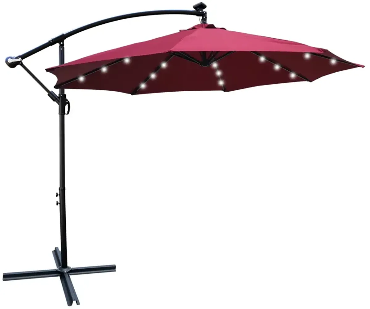 10ft LED Solar Patio Umbrella with Crank and Cross Base