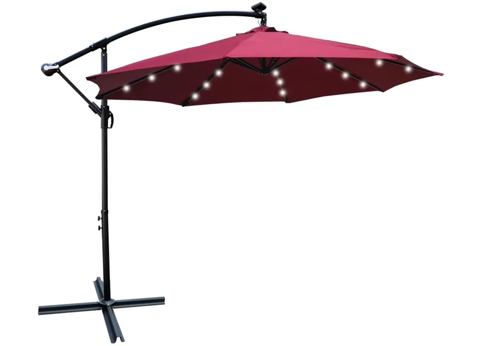 10ft LED Solar Patio Umbrella with Crank and Cross Base