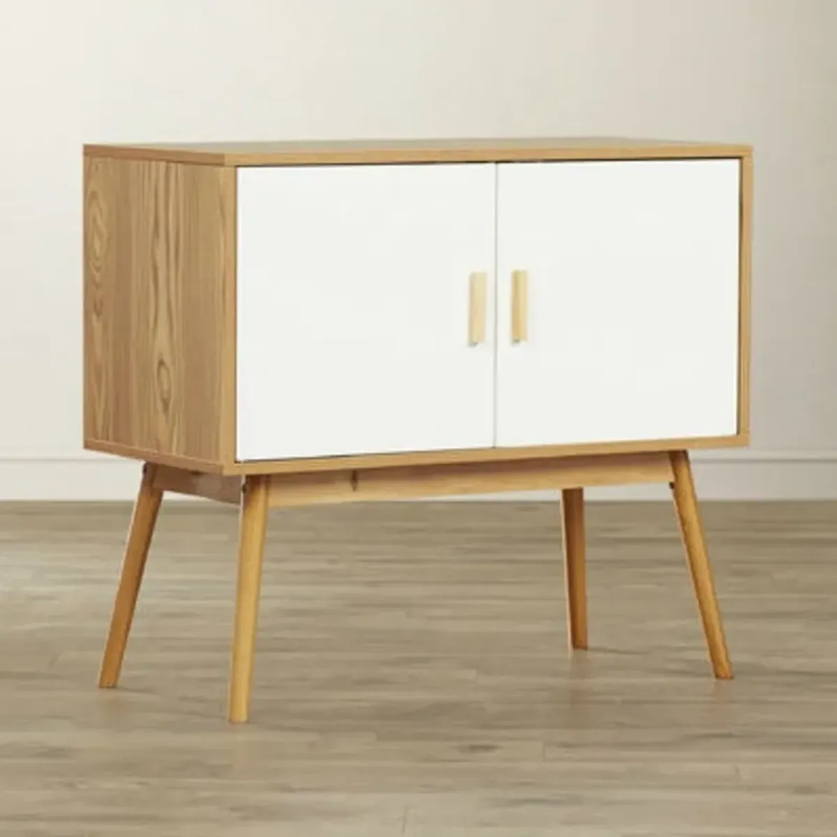 Hivvago Mid-Century Modern Console Table Storage Cabinet with Solid Wood Legs