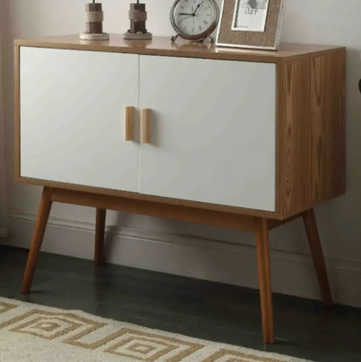 Hivvago Mid-Century Modern Console Table Storage Cabinet with Solid Wood Legs