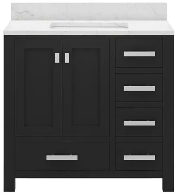 Madison 36 In. Single Sink Carrara White Marble Countertop Bath Vanity in Espresso with Chrome Hardware
