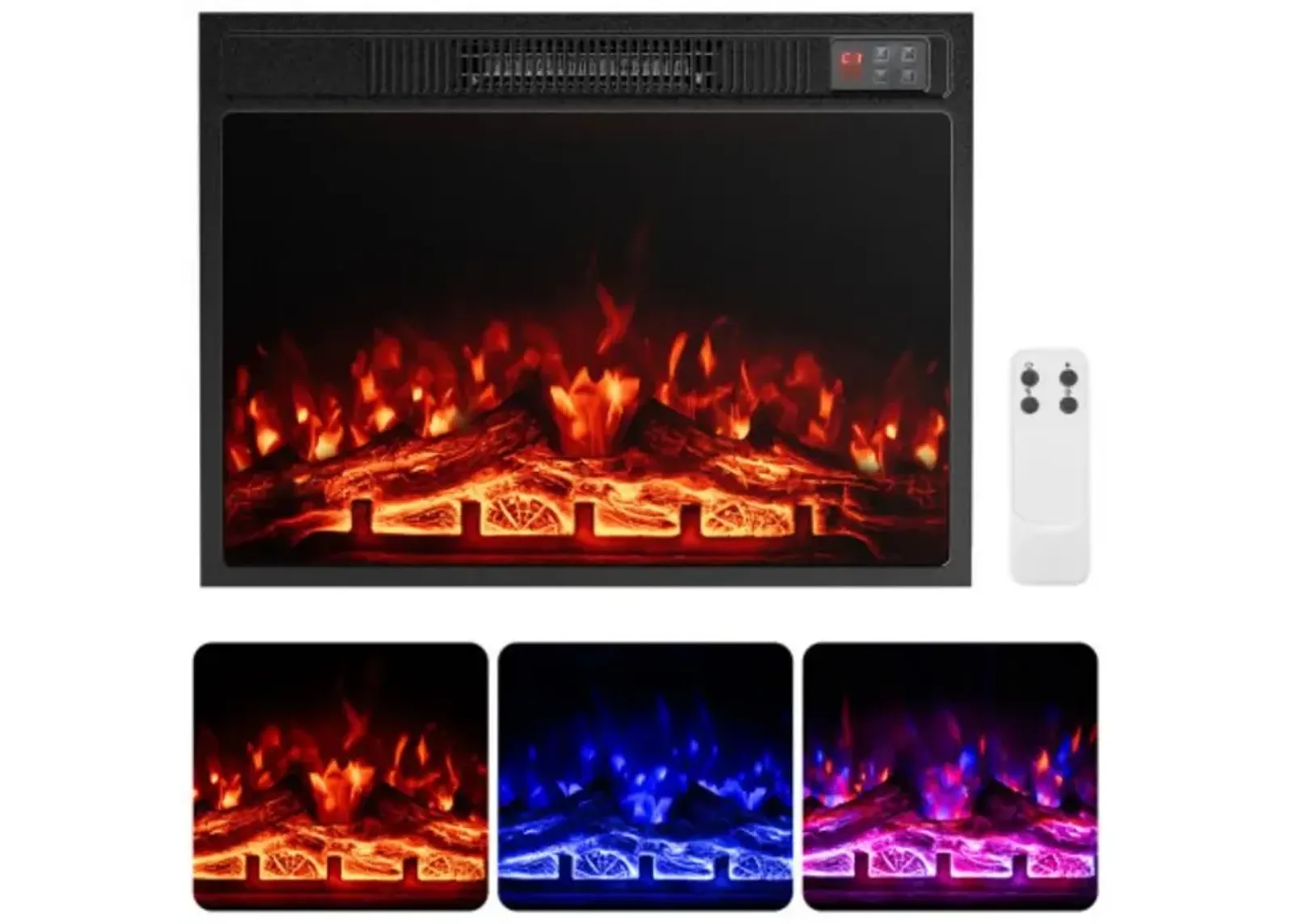 23-Inch Electric Fireplace Insert Heater with Adjustable Flame Color for Cozy Ambiance