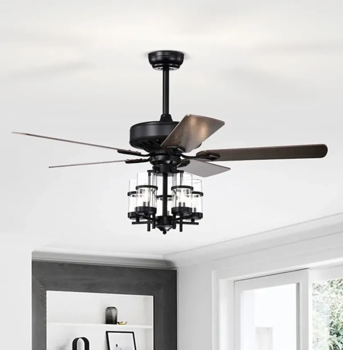 Hivvago 50 Inch Noiseless Ceiling Fan Light with Explosion-proof Glass Lampshades-Black