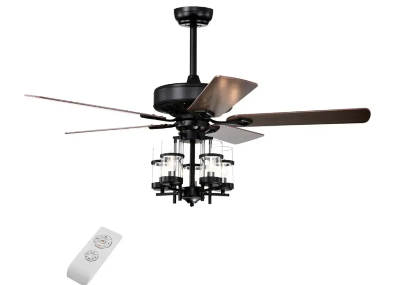 Hivvago 50 Inch Noiseless Ceiling Fan Light with Explosion-proof Glass Lampshades-Black