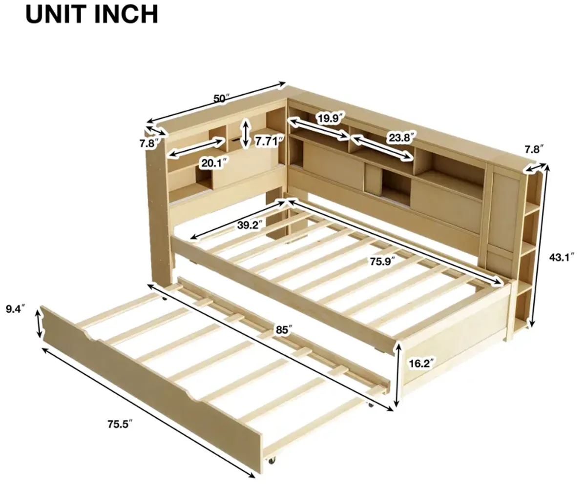 Merax Daybed with Storage Shelves, USB and Trundle