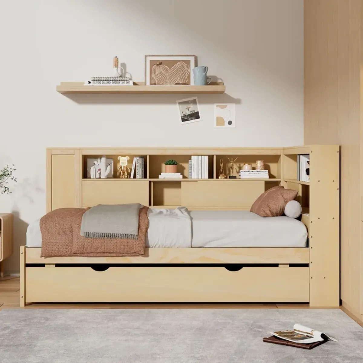 Merax Daybed with Storage Shelves, USB and Trundle