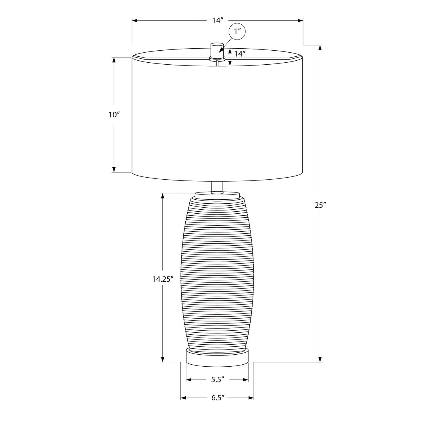 Monarch Specialties I 9711 - Lighting, 25"H, Table Lamp, Grey Ceramic, Grey Shade, Modern