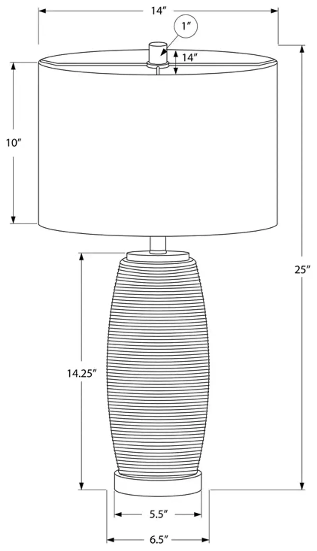 Monarch Specialties I 9711 - Lighting, 25"H, Table Lamp, Grey Ceramic, Grey Shade, Modern