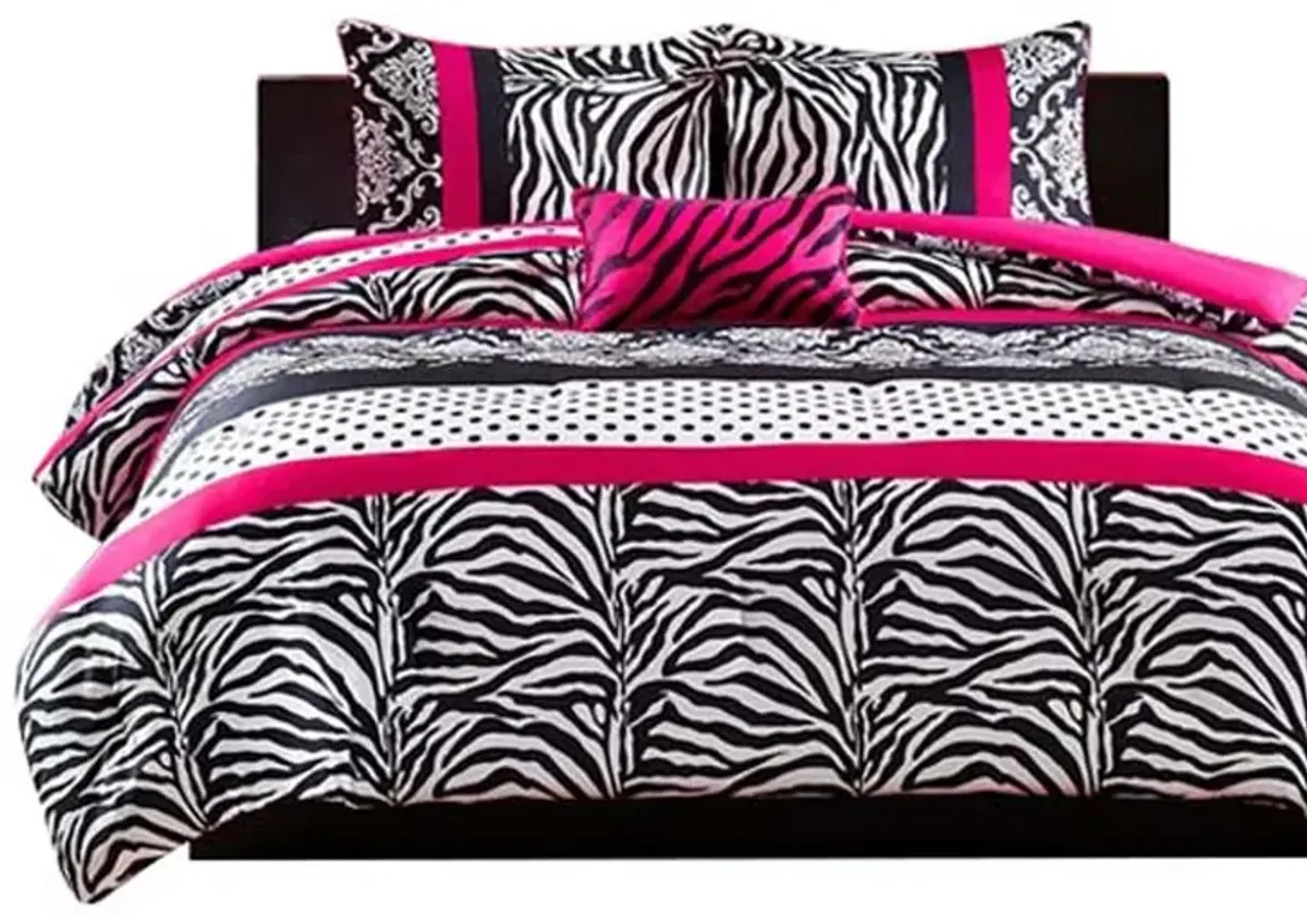 Gracie Mills Morse 4-Piece Striped Damask and Zebra Printed Comforter Set - Twin XL