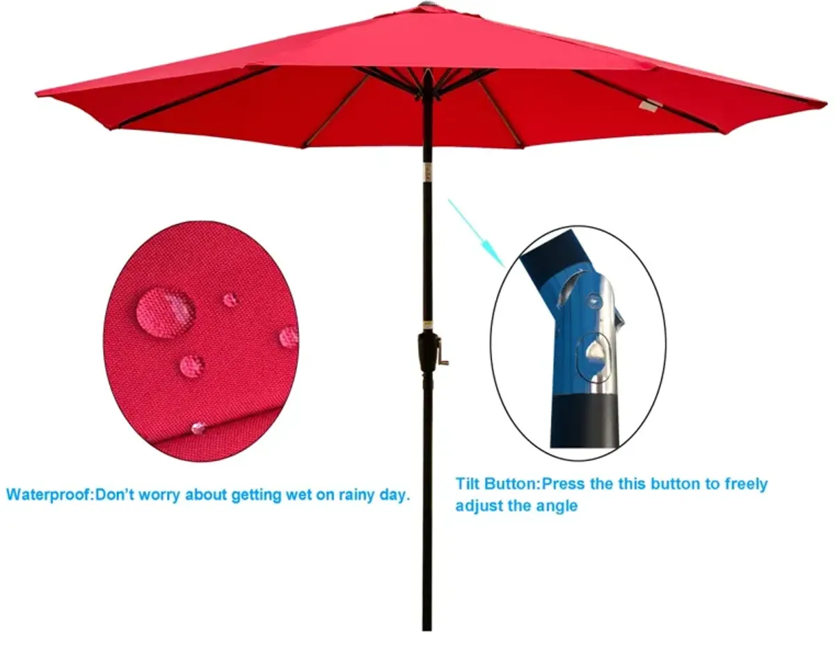 10FT Outdoor Patio Umbrella, Red, Tilt, Crank