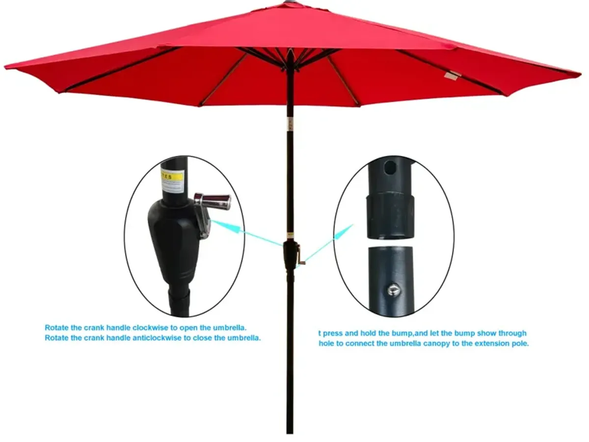 10FT Outdoor Patio Umbrella, Red, Tilt, Crank