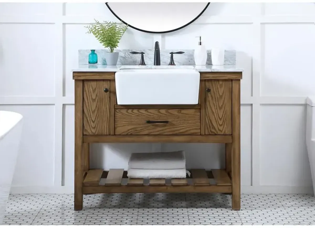 Elegant Kitchen and Bath 42 inch Single bathroom vanity in driftwood with backsplash