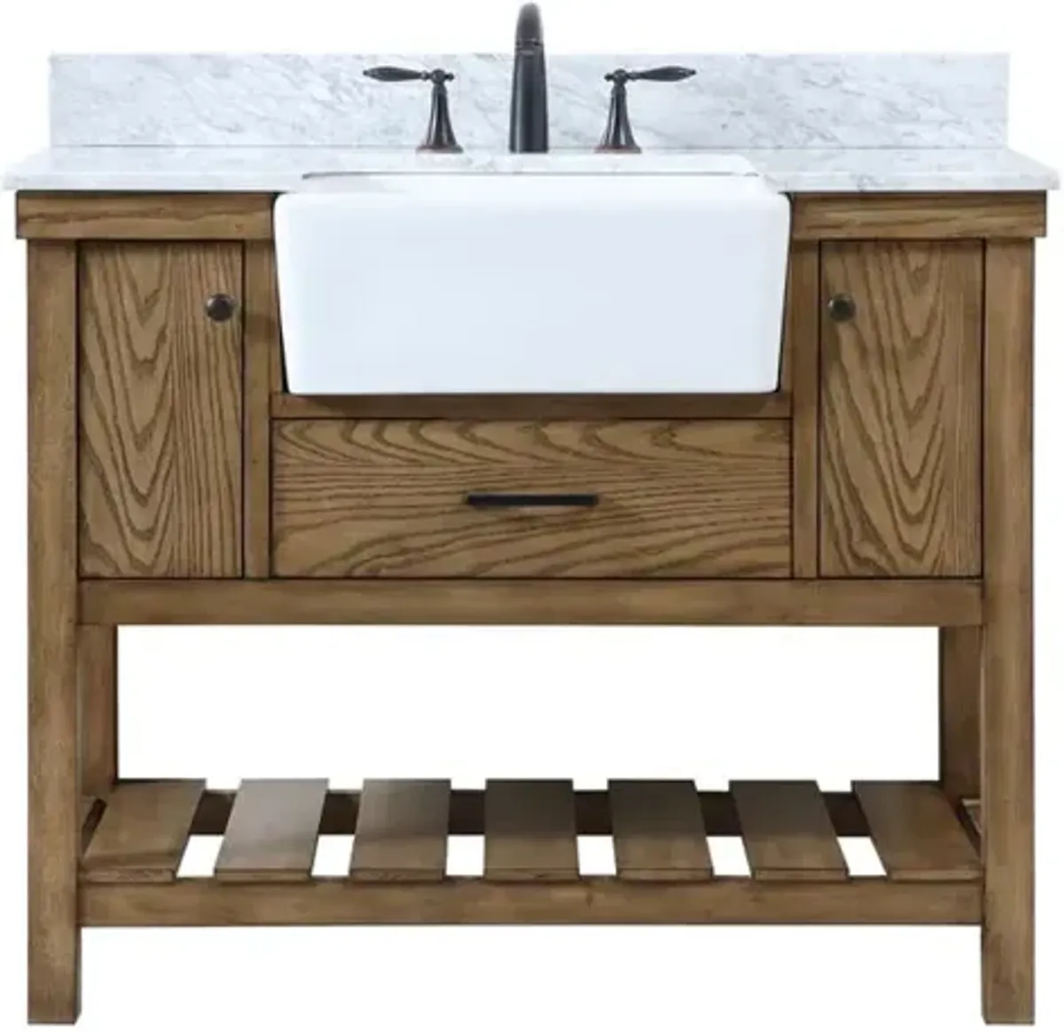 Elegant Kitchen and Bath 42 inch Single bathroom vanity in driftwood with backsplash