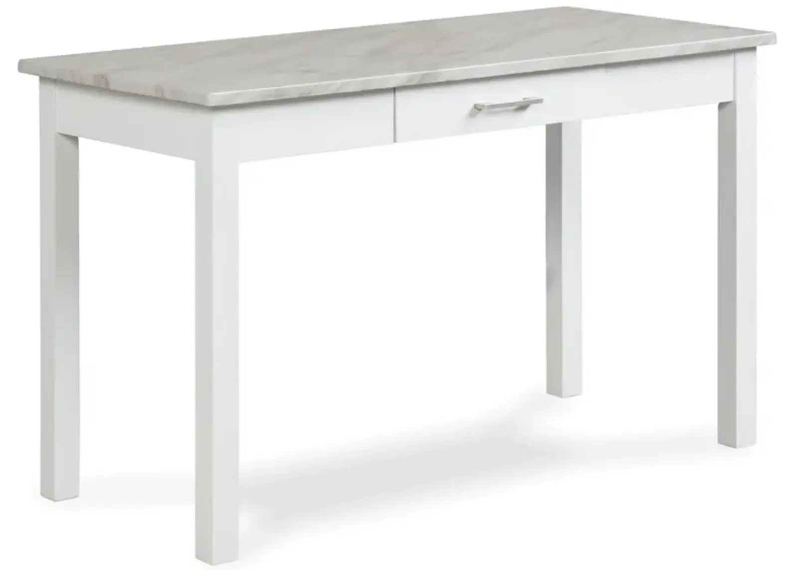 Jay 48 Inch Desk With Drawer and Faux Marble Top, White-Benzara