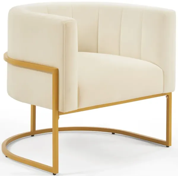 Streamdale Velvet Accent Chair with Gold Stand & Curve Backrest