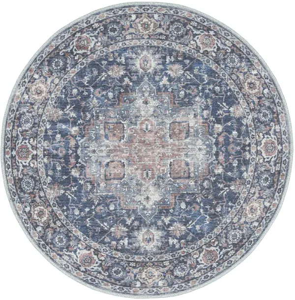 Machine Washable Series 1 SR101 Ivory/Navy 4' x Round Rug