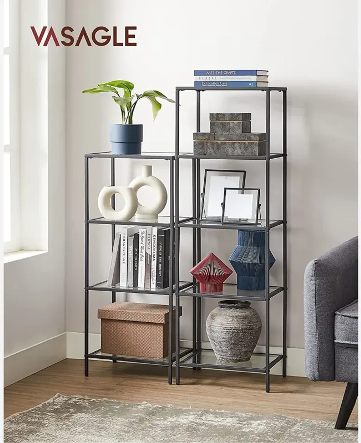 Space-Saving 5-Tier Bookshelf for Bedroom Organization