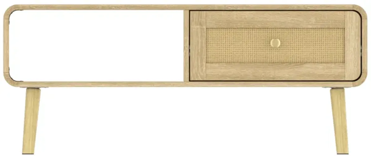 FUFU&GAGA Mid-Century Coffee Table with Storage, Wooden Center Table with Drawer & Open Shelf, (39.4" W x 17.9" H x 23.6" D), Natural Oak