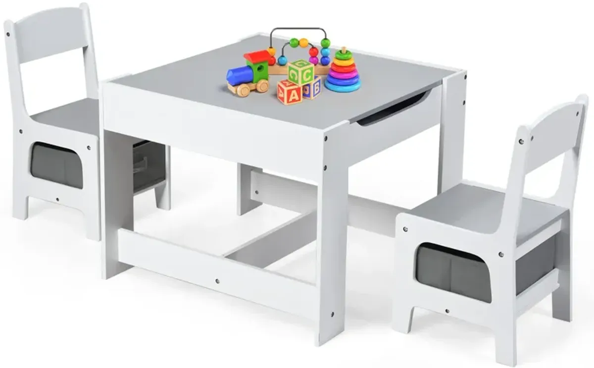 Kids Table Chairs Set With Storage Boxes Blackboard Whiteboard Drawing