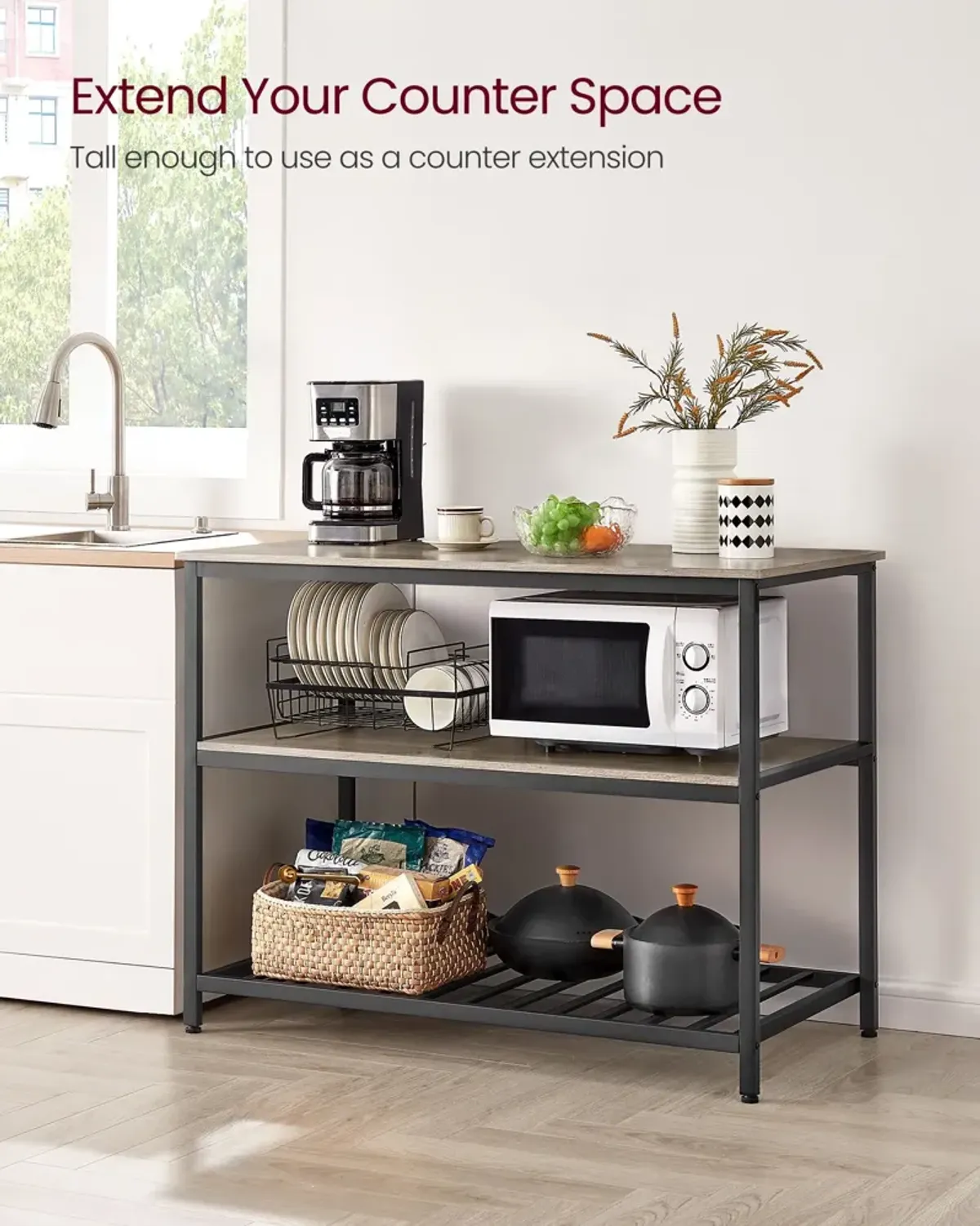 Kitchen Island with 3 Shelves and Large Worktop