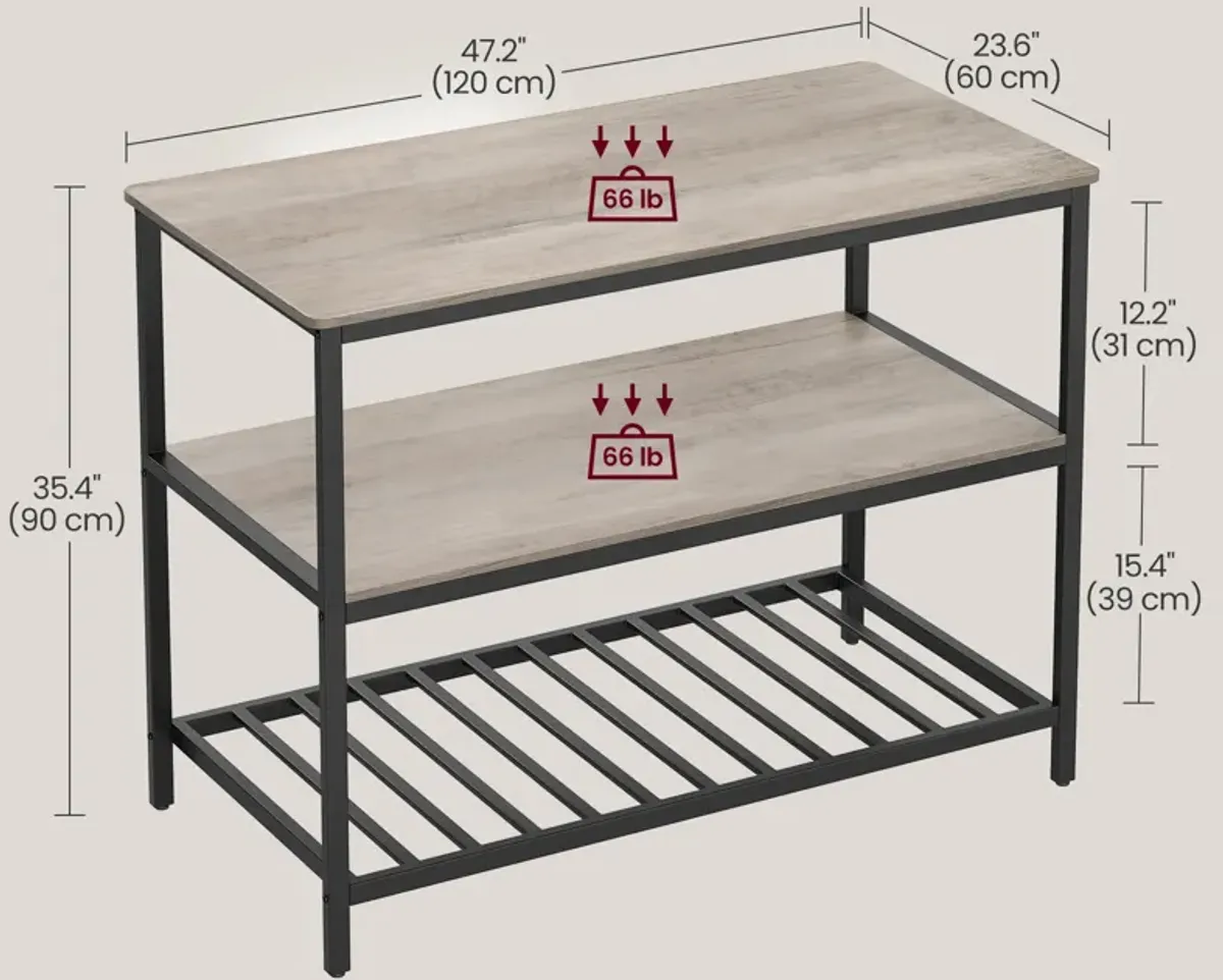 Kitchen Island with 3 Shelves and Large Worktop