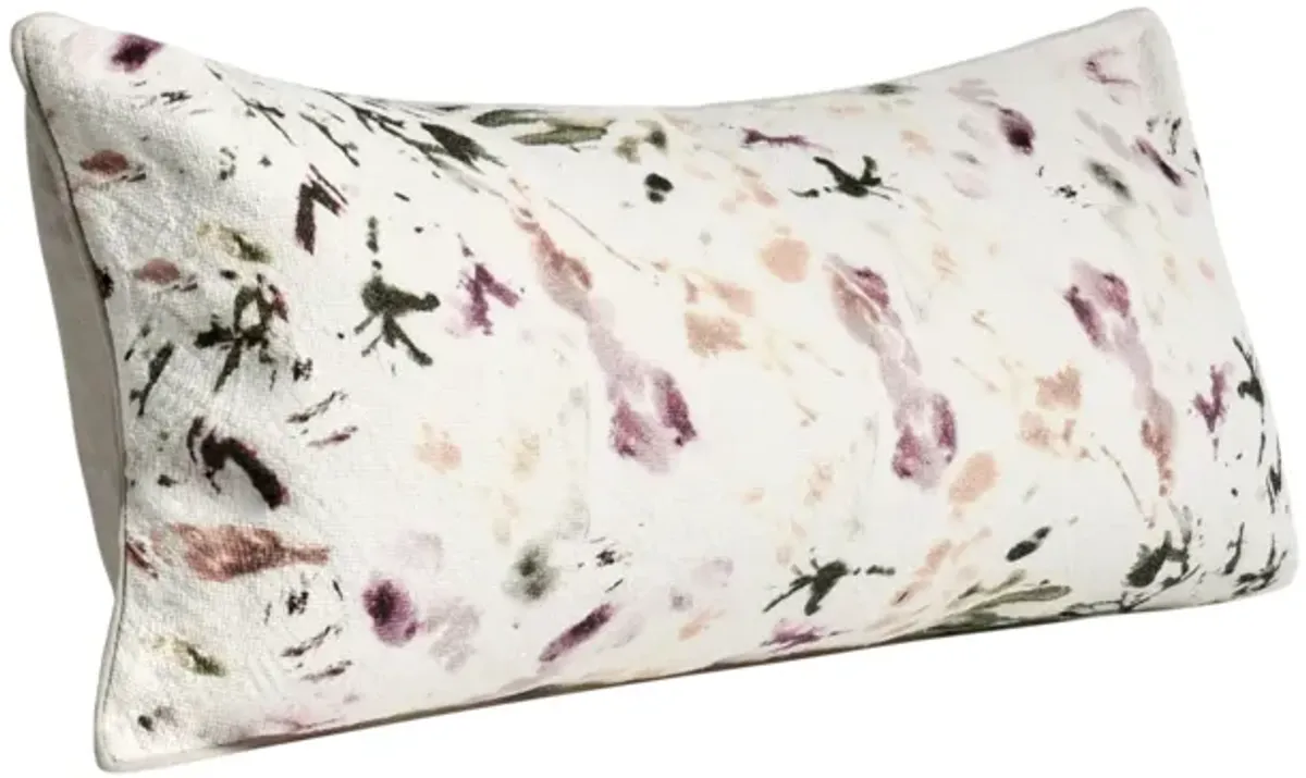Lumbar Throw Pillow, Flower Design, 16x36 Inch Multicolor Cotton Linen - Benzara