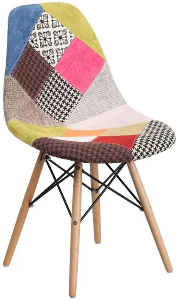 Flash Furniture Elon Series Milan Patchwork Fabric Chair with Wooden Legs