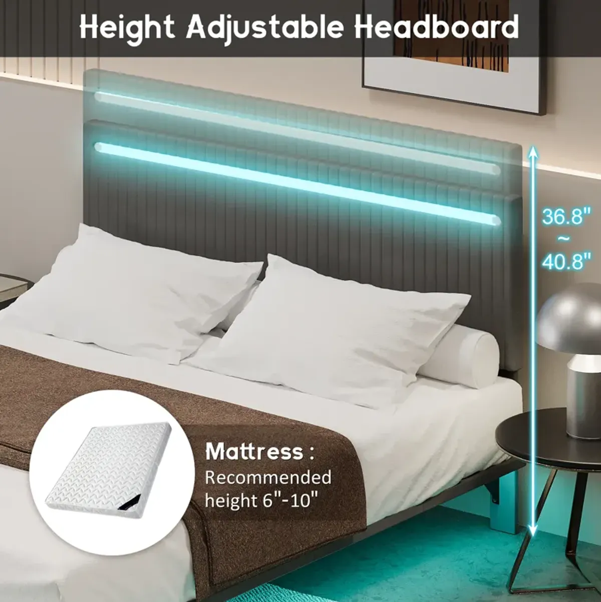 Merax Modern Upholstered Floating Bed Frame with LED Lights